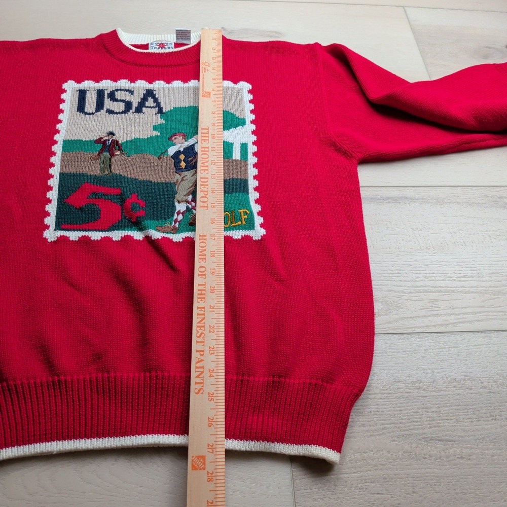 Vintage 90s‎ Cotton Traders Sweater Mens L Golf Postage Stamp Knit USA Americana - Picture 9 of 13